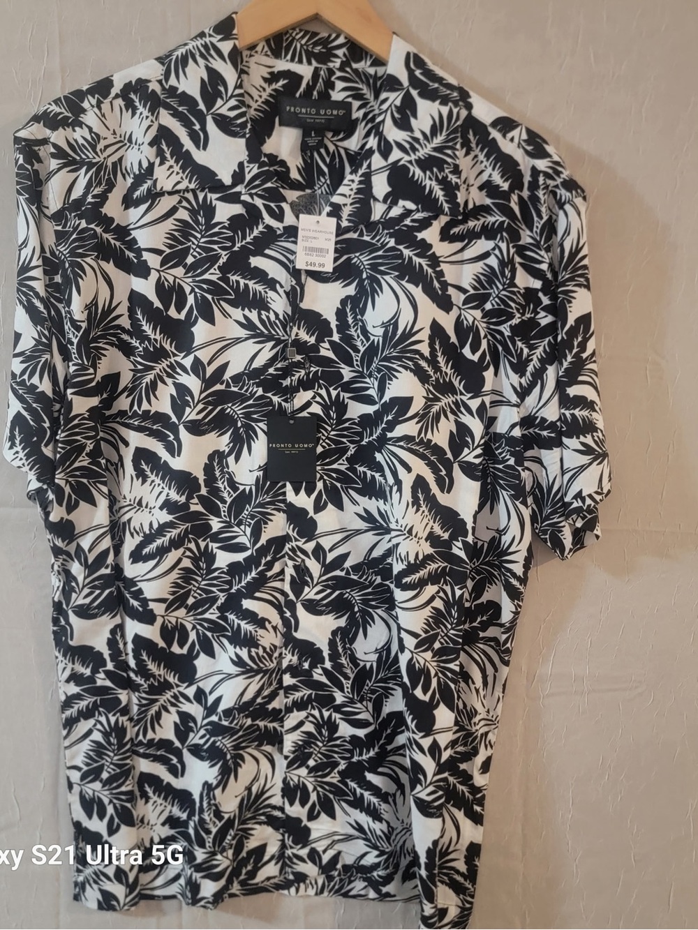 Pronto Uomo Black & White Tropical Leaf Short Sleeve Shirt